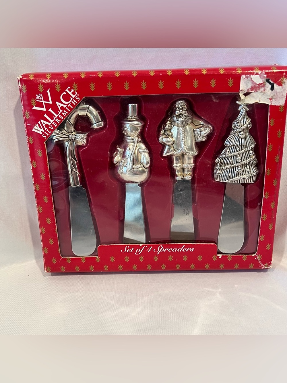 Vintage 1998 Wallace Christmas Spreaders Set of 4 Silver Plated